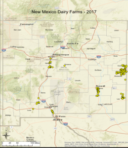 Map of New Mexico Dairies by County_courtesy of NMSU
